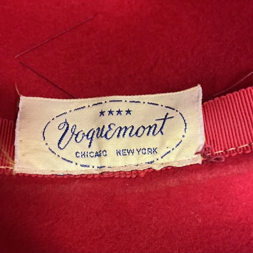 Vintage Voguemont Bucket Hat Veiled‎ Red Wool Felt/Bow Church Broadway City
